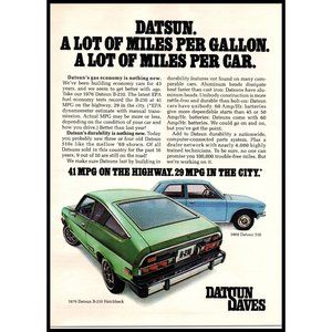 1976 Datsun B-210 Hatchback 510 Sedan Vintage Print Ad Classic Car Wall Art